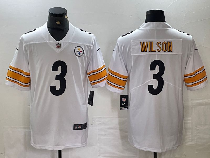 Men Pittsburgh Steelers #3 Wilson White 2024 Nike Vapor Untouchable Limited NFL Jersey style 1->->